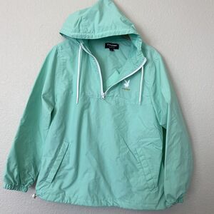 Playboy Pacsun Windbreaker Jacket Medium Teal Logo Quarter Zip Hooded EUC